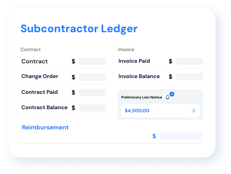 Overview of a subcontractor financials, showing committed amounts, total paid, and balance for better contract management.