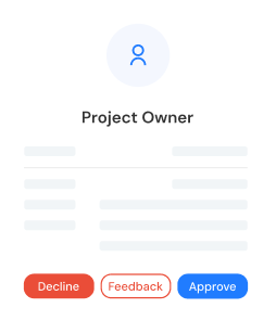 Project owner approval interface with options to decline, request feedback, or approve reimbursement and change orders.