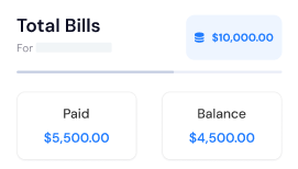 Total bills summary highlighting paid amounts, remaining balances, and subcontractor payments.