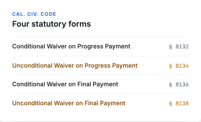 The four statutory forms in the California Civil Code