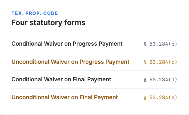 The four statutory forms in Tex. Prop. Code 53.284